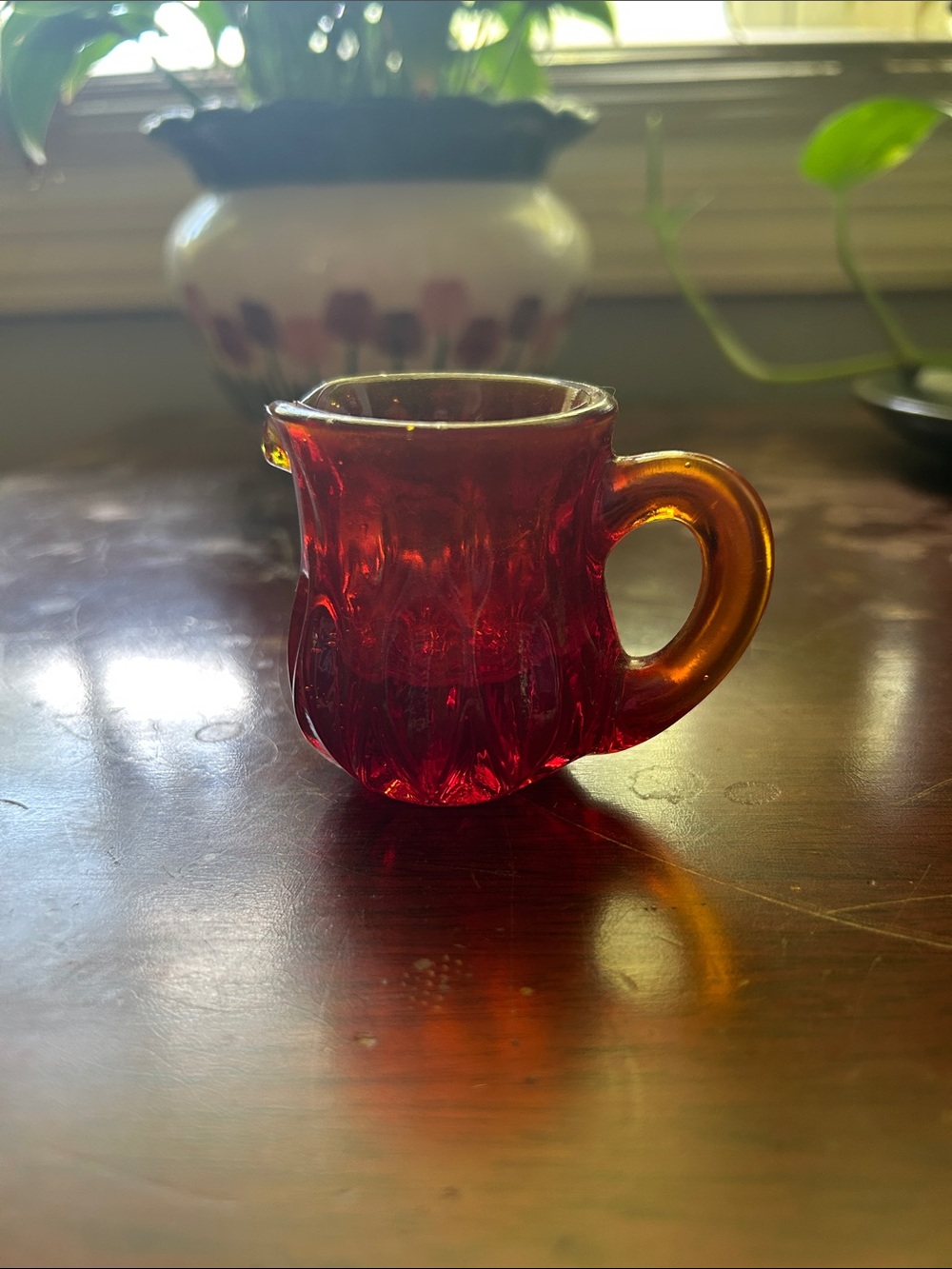 Beautiful vintage Dagenhart Amberine glass pitcher.